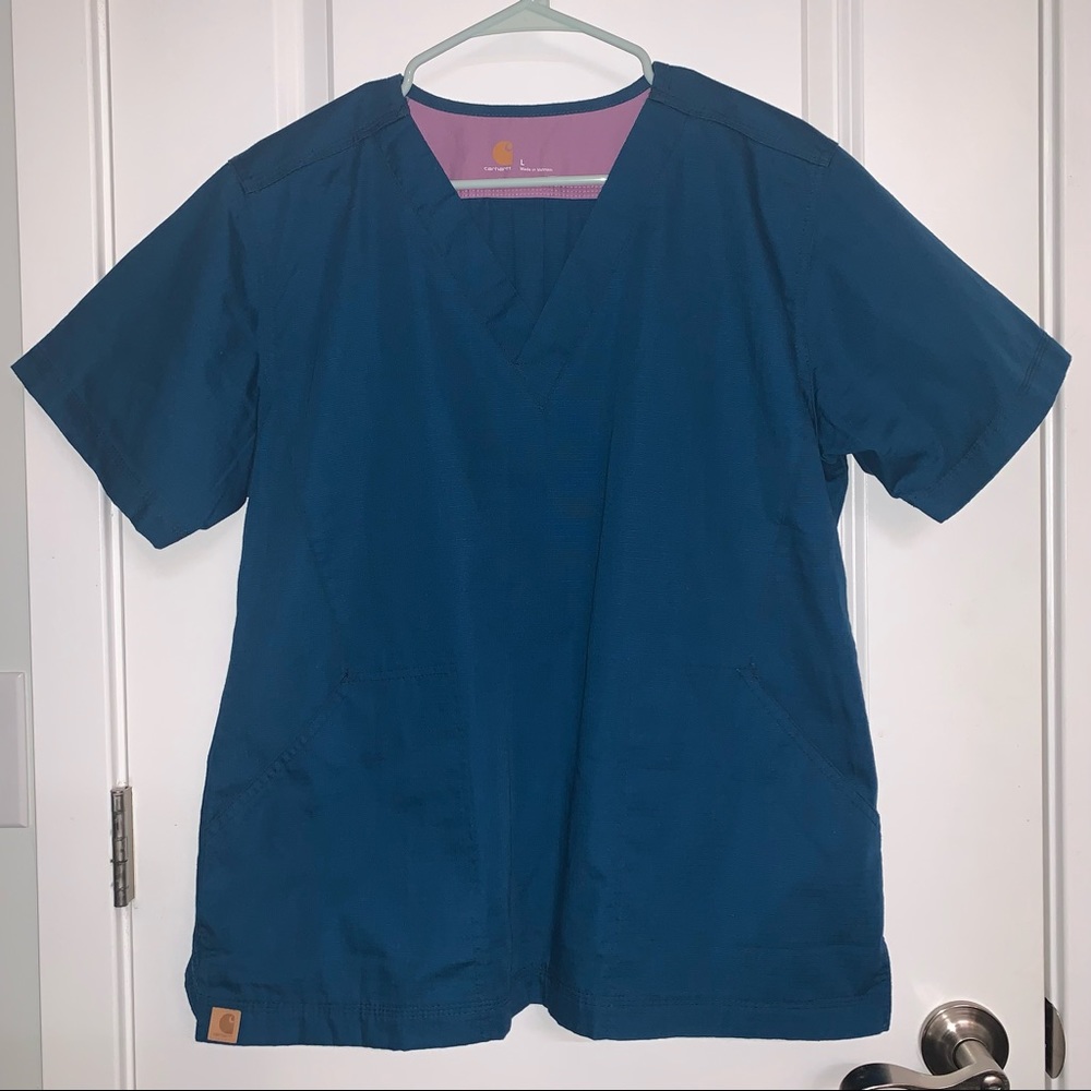 Women’s L Carhartt Teal Ripstop Solid V-Neck Scrub Top C17008